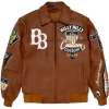 OEM Embroidered Leather Bomber Jacket Custom Men's 100% Lambskin Leather Hip Hop Streetwear