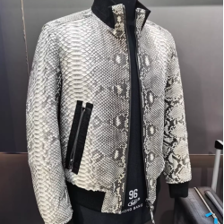 Custom Luxury Genuine Python Skin Jacket OEM Snake Leather Jacket for Men Manufacturer