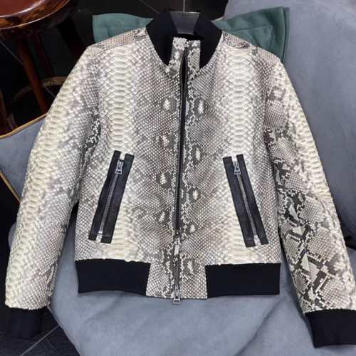 Custom Luxury Genuine Python Skin Jacket OEM Snake Leather Jacket for Men Manufacturer