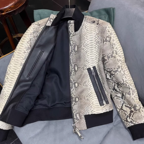 Custom Luxury Genuine Python Skin Jacket OEM Snake Leather Jacket for Men Manufacturer