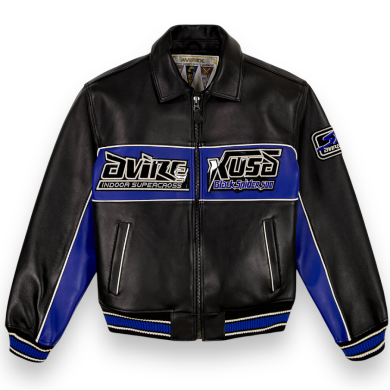 OEM Men's Sheepskin Leather Jacket Single-Breasted Pathcwork Embroidery Aviator Jacket