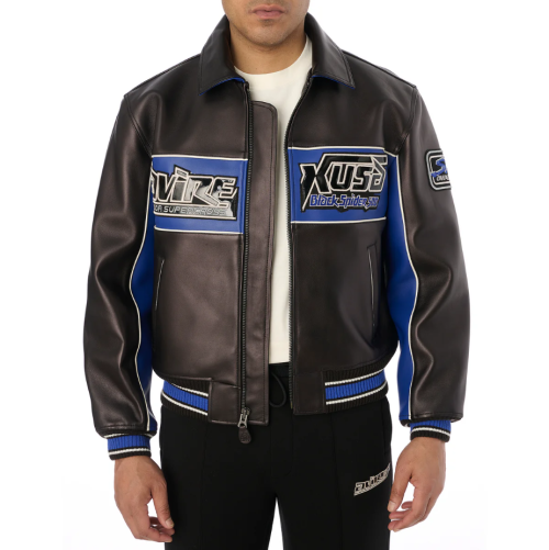 OEM Men's Sheepskin Leather Jacket Single-Breasted Pathcwork Embroidery Aviator Jacket