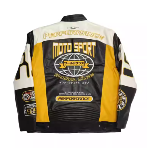 Custom Emboridery Design Men's Leather Racing Jacket Manufacturer OEM  Applique Logo Leather Biker Jacket