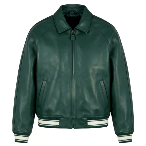 Custom Hunter Green Sheepskin Varsity Coats for Men OEM Lambskin Genuine Leather Jackets Outwear
