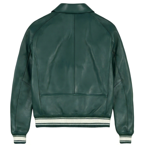 Custom Hunter Green Sheepskin Varsity Coats for Men OEM Lambskin Genuine Leather Jackets Outwear