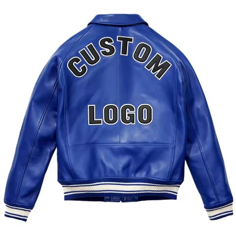 Custom Men's 3D Embroidered Outwear Sheepskin Leather Varsity Jacket with Zipper Closure Windproof