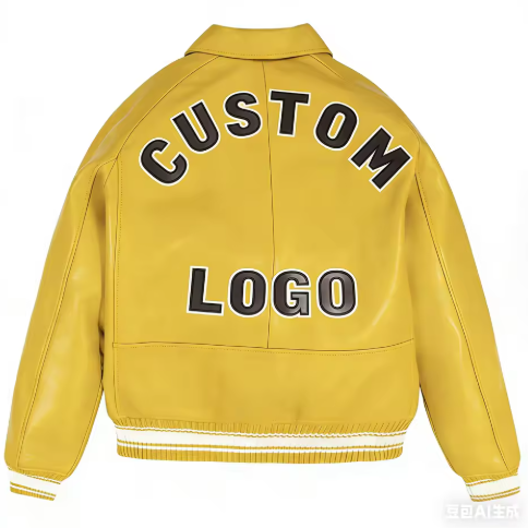 Custom Men's 3D Embroidered Outwear Sheepskin Leather Varsity Jacket with Zipper Closure Windproof