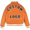 Custom Men's 3D Embroidered Outwear Sheepskin Leather Varsity Jacket with Zipper Closure Windproof