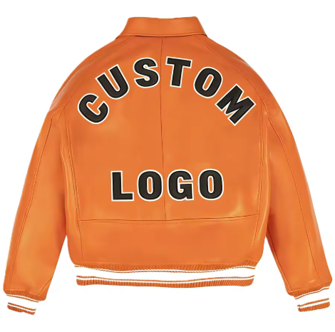 Custom Men's 3D Embroidered Outwear Sheepskin Leather Varsity Jacket with Zipper Closure Windproof