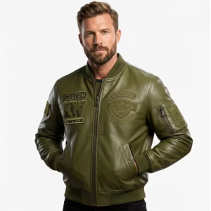 Custom Men's Cowhide Varsity Jacket Embroidery Chenile Patch OEM Embossed Leather Bomber Jacket