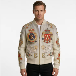 Custom Luxury Embroidered Sheepskin Bomber Jacket | Premium Genuine Leather Outerwear for Men