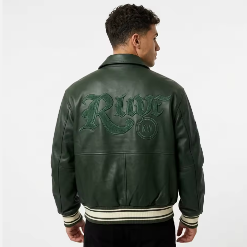 Leather Garments Manufacturer Custom Vintage Leather Varsity Jacket for Men OEM Plain Embroidery Bomber Jacket