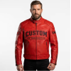Custom Embossed Red Cowhide Racing Leather Jacket Private Label OEM Biker Motorcycle Coat For Men Wholesale Manufacturer