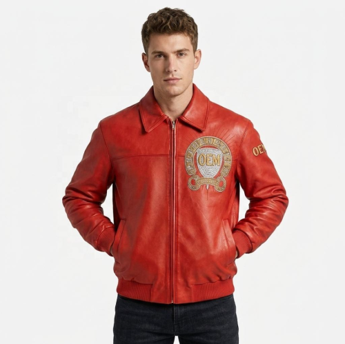 Manufacturer OEM Applique Embroidery Varsity Jacket for Men Streetwear Custom Lambskin Rhinestone Leather Bomber Jacket