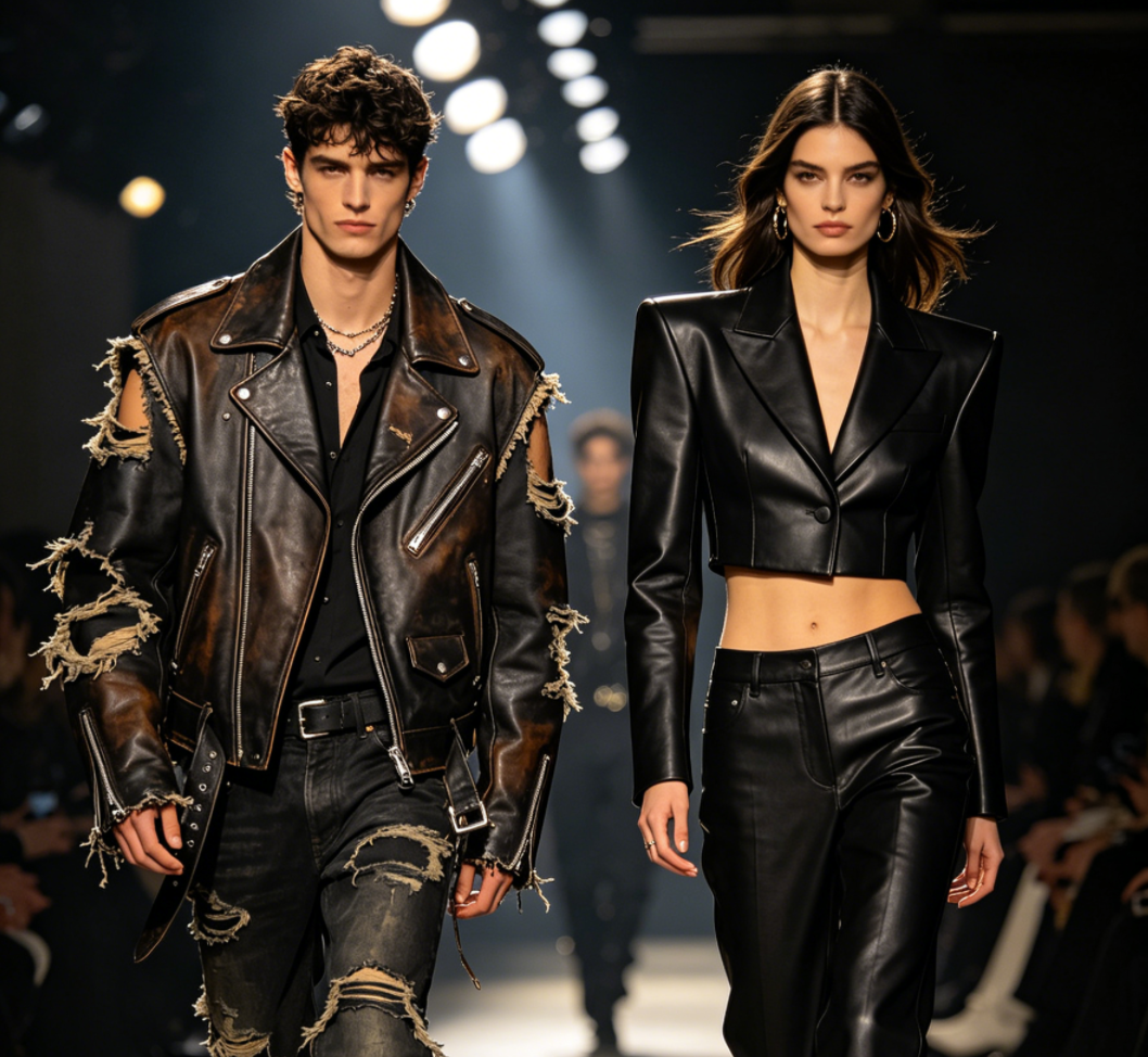 NY Milan fashion week vintage genuine leather jacket runway look
