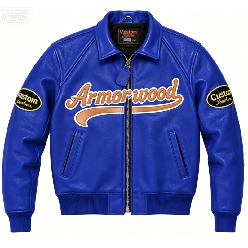 Manufacturer OEM Applique Embroidery Varsity Jacket for Men Streetwear Custom Lambskin Rhinestone Leather Bomber Jacket