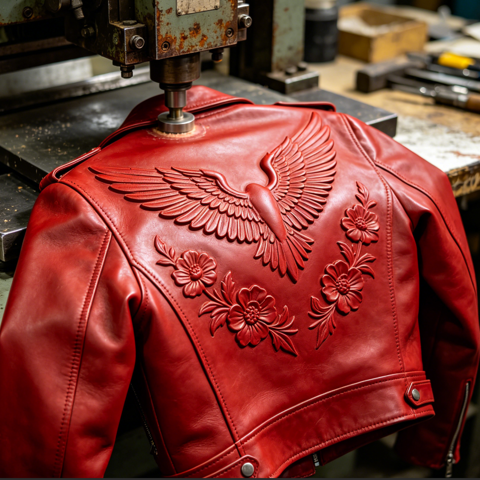 Embossing custom craft for men racing leather jacket factory