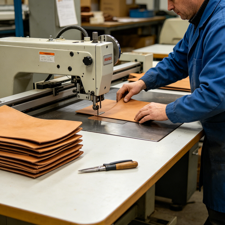 Precision cutting process for men leather jacket factory production