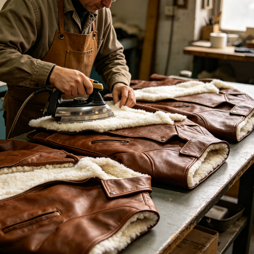 Lining fitting and ironing finishing process for premium leather jacket