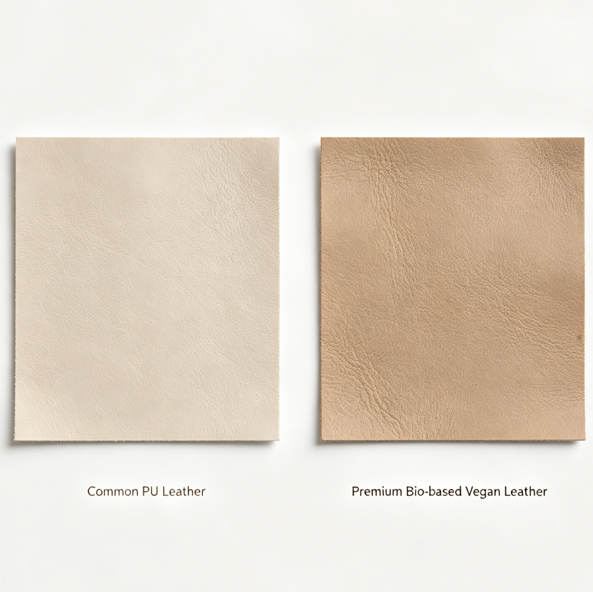 Compare ordinary PU and high grade bio based vegan leather texture