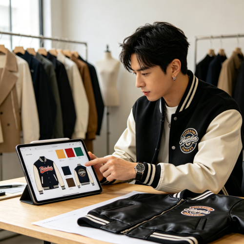 Premium Custom Lambskin Leather Varsity Jacket | OEM Applique Embroidery & Rhinestone Streetwear for Men