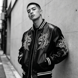 Premium Custom Lambskin Leather Varsity Jacket | OEM Applique Embroidery & Rhinestone Streetwear for Men