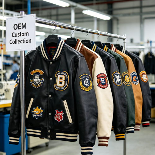 Premium Custom Lambskin Leather Varsity Jacket | OEM Applique Embroidery & Rhinestone Streetwear for Men