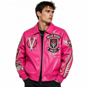 Manufacturer OEM Applique Embroidery Varsity Jacket for Men Streetwear Custom Rhinestone  Lambskin Jacket