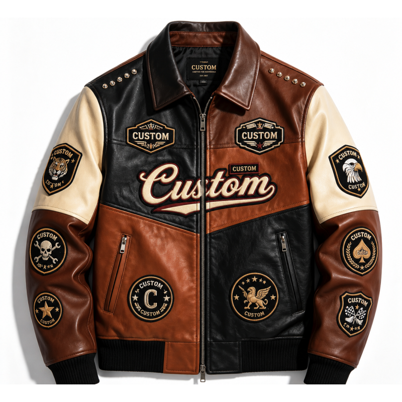 Leather Garments Manufacturer Custom Men's Leathers Spider Cowhide Bomber Jacket