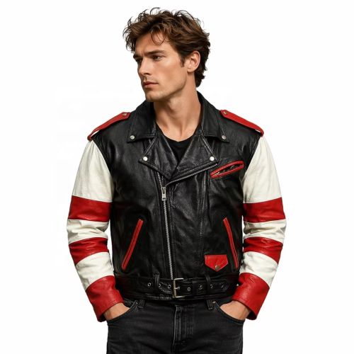 OEM Biker Jacket Manufacturer Custom Men's Vintage CA Flag Applique Embroidery Leather Bomber Jacket