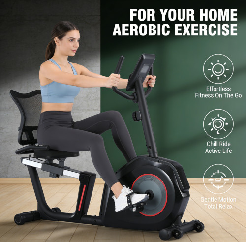 Manual Magnetic Recumbent Exercise Bike with 8 Levels of Resistance 3KG Flywheel