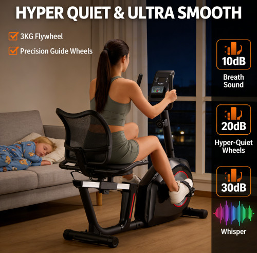 Manual Magnetic Recumbent Exercise Bike with 8 Levels of Resistance 3KG Flywheel