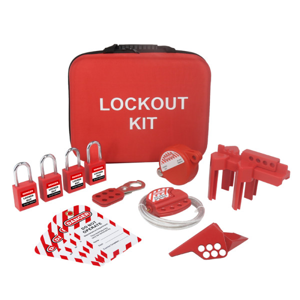 Valve Lockout Tagout Kit with 4 steel shackle Safety Padlocks in Lockout Pouch | Professional OSHA Lockout Tagout Kit Manufacturer