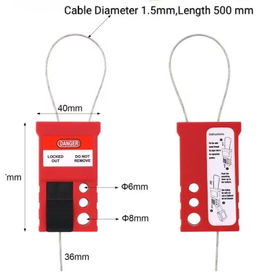 Cable Lockout Cable Dia.1.5mm Length 500mm | OEM Universal Cable Lockout Device with lock