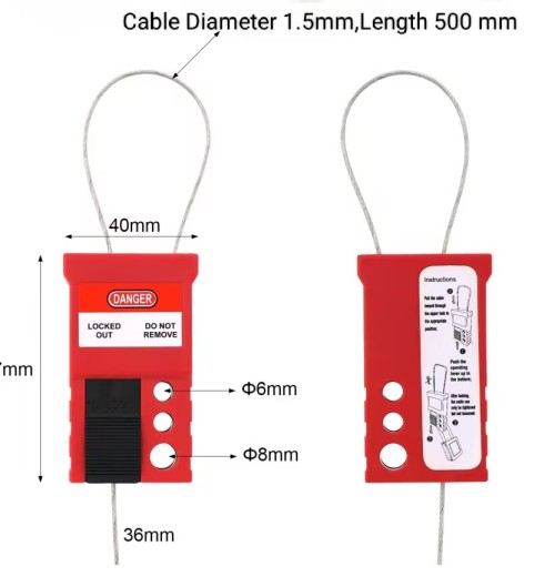 Cable Lockout Cable Dia.1.5mm Length 500mm | OEM Universal Cable Lockout Device with lock