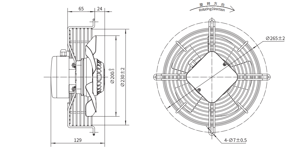 Size Drawing of axial fan