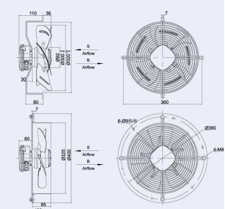 Size Drawing of axial fan