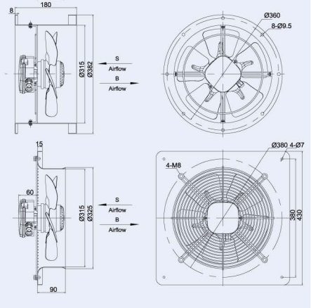 Size Drawing of axial fan