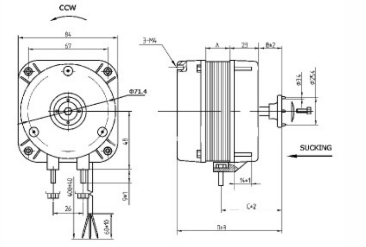 shade pole motor drawing