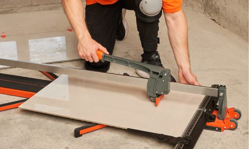 Ceramic tile cutter in action