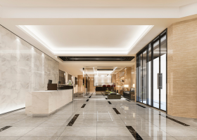 Premium commercial flooring with thick porcelain tiles in luxury hotel lobby