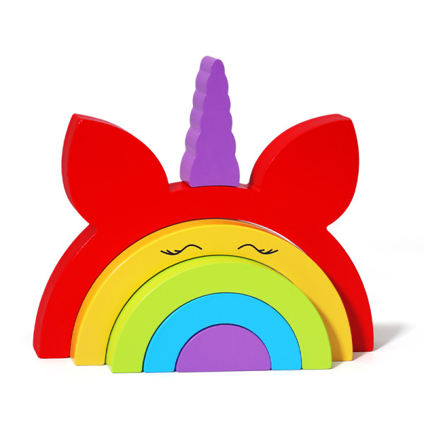 Unicorn rainbow building blocks,Game,Blocks，Banlance，For Kids Toddlers 1 2 3 Year Old,   Wooden Toy ,Montessori Toy,Educational Learning Toy ,Birthday Gifts for Kids Boys Girls