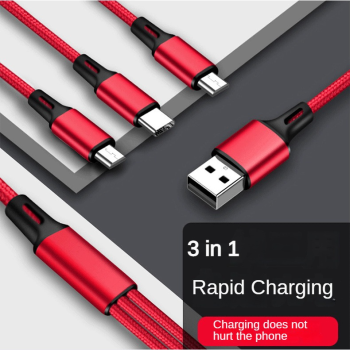 usb charge cable covering Nylon  3in 1 data cable 1.2m usb charge cable logo custom  OED/ODM also