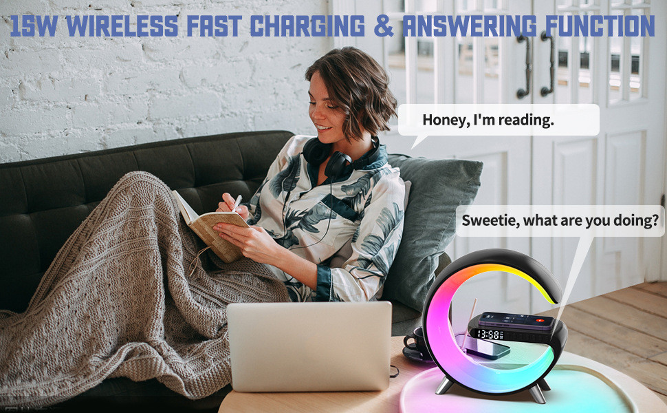 Multifunction wireless charger speaker light scene 2