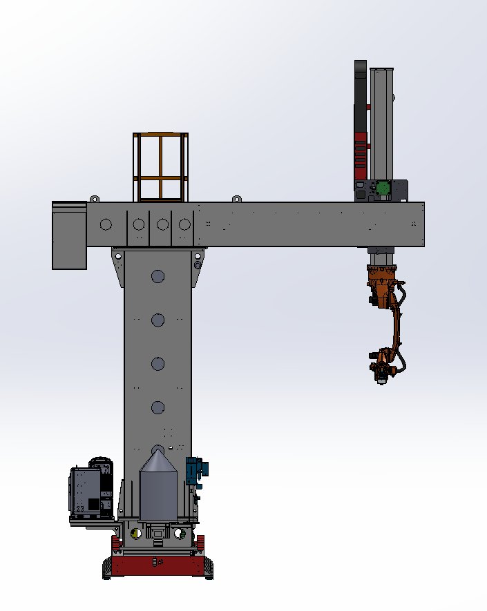 Front elevation of the YOMI cantilever welding robot over an H beam workpiece