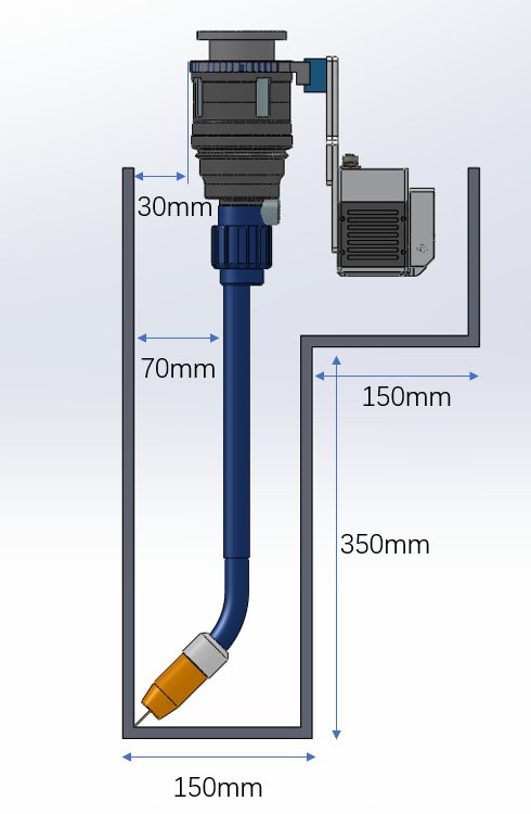 Welding torch clearance diagram for the YOMI cantilever welding robot workstation