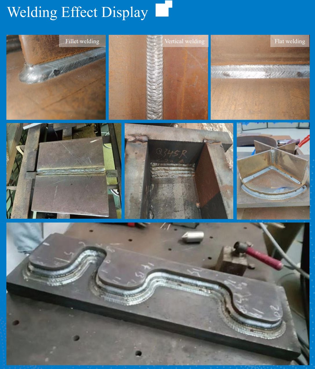 Fillet, vertical, flat and multi-pass weld bead samples produced by the YOMI welding robot