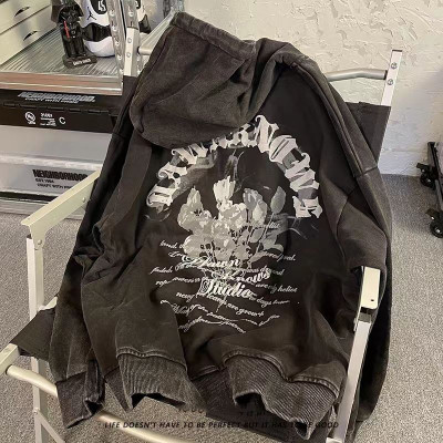 Custom Logo Printing Mens Vintage Style Heavyweight Stone Acid Wash Zip Up Hoodie