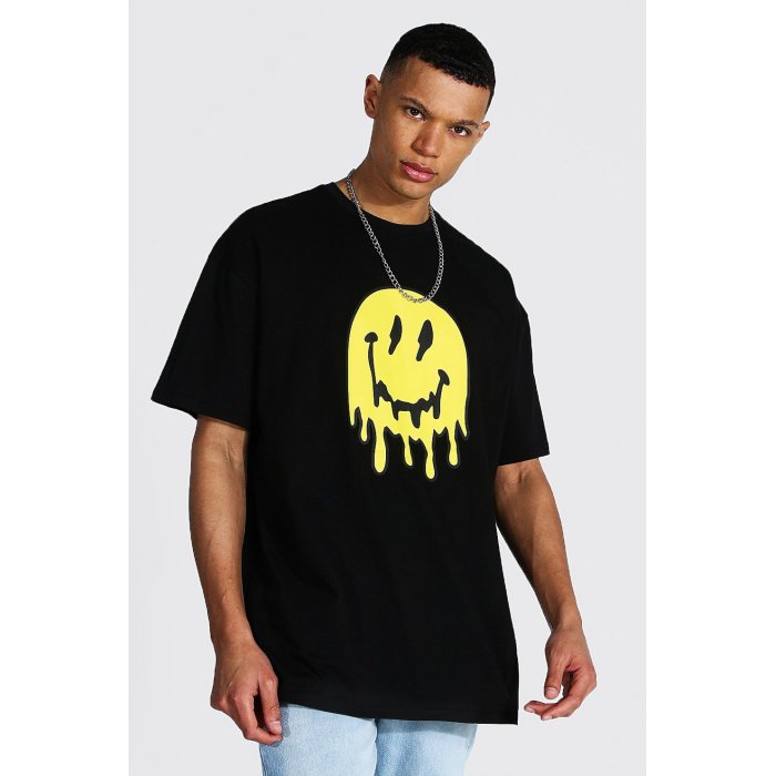 Casual Tee Men 100% Cotton Custom Dtg Printer Shoulder Furbished Graphic Oversized Drip Face T-shirt