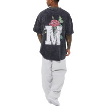 Casual Crew-neck Tee Men 100% Cotton Custom Print Streetwear Oversized M Acid-Wash Graphic T-shirt